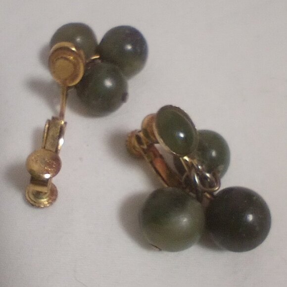 Vintage Green Jade Bead Cluster Drop Earrings - Picture 3 of 5